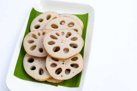 Lotus root on white background