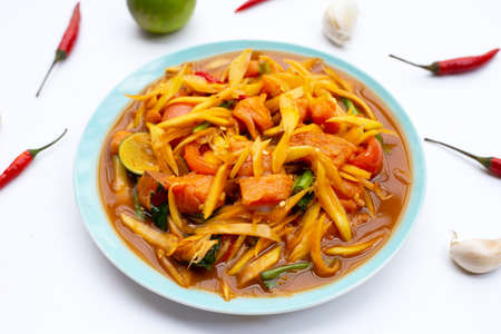 Spicy papaya salad with salmonの写真素材