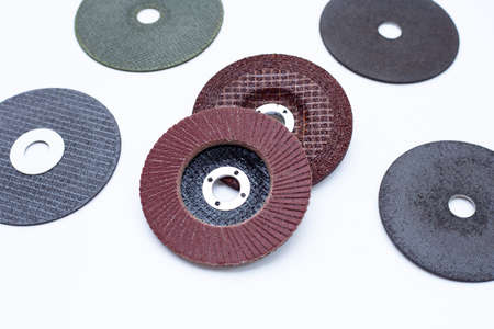 Sanding discs on white backgroun, Angle grinder toolの写真素材