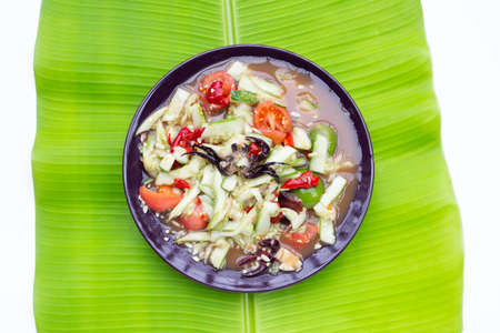 Spicy cucumber salad in plateの写真素材