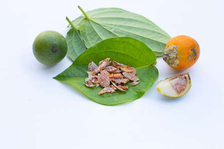 Chewing betel nut, Areca nut with betel leavesの写真素材