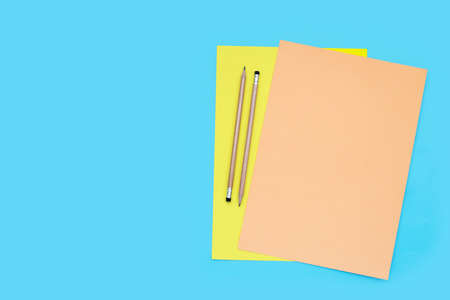 Pencils on paper. Copy spaceの写真素材