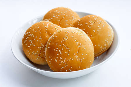 Hamburger buns with sesame on white background.の写真素材