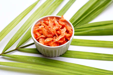 Dried shrimp in white cupの写真素材