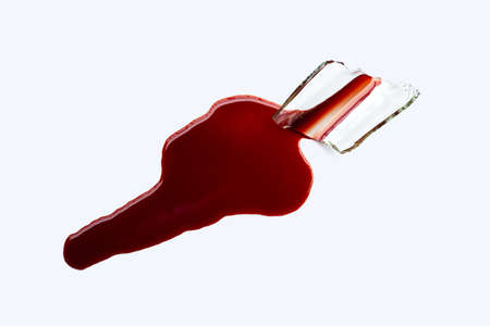 Broken bottle with blood on white background.
