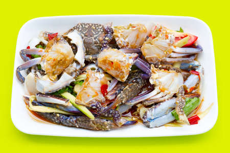 spicy green mango salad with blue crabの写真素材