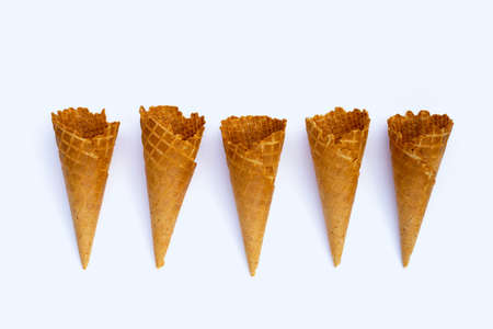 Empty ice cream cone on white background.