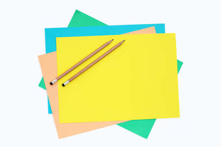 Pencils on paper. Copy spaceの写真素材