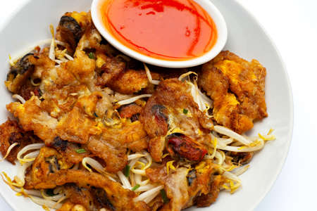 Crispy fried mussel pancake with bean sproutの写真素材