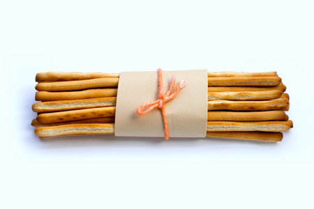 Bread sticks on white backgroundの写真素材