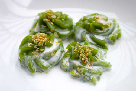 Pandan pudding in sweet coconut milk