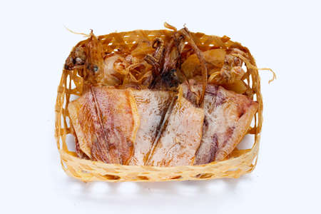 Dried squid on white background.の写真素材
