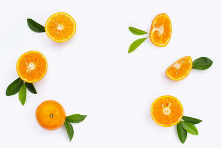 Fresh orange citrus fruit isolated on white background. Juicy, sweet and high vitamin Cの写真素材