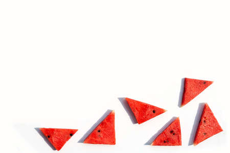 Fresh watermelon slices isolated on white background.の写真素材