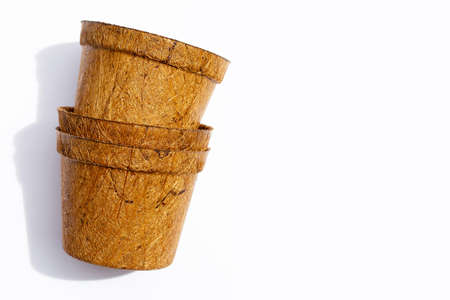 Coco coir pots on white background.の写真素材