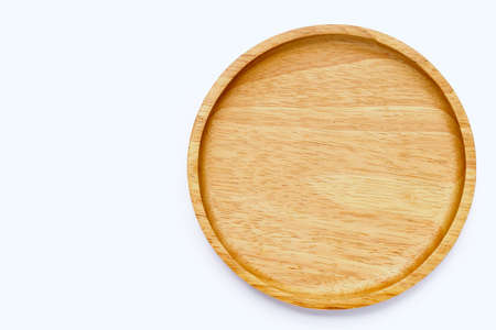 Wooden plate on white background.の写真素材