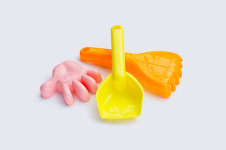 Summer toys beach on white background.の写真素材