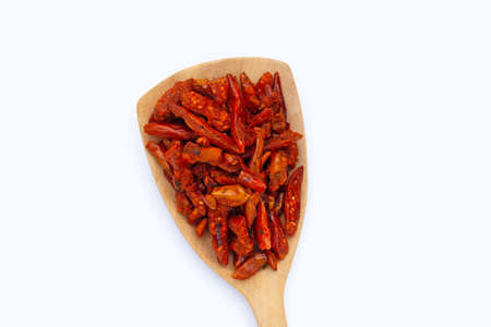 Fried Chili, Spicy snack on white background.