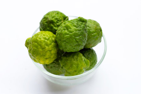 Bergamot kaffir lime herb fresh isolated on whiteの写真素材