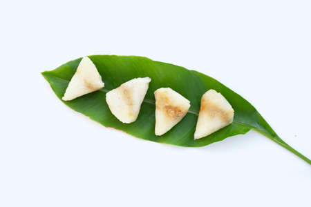 Grilled sticky rice in banana leave with mung beans filling