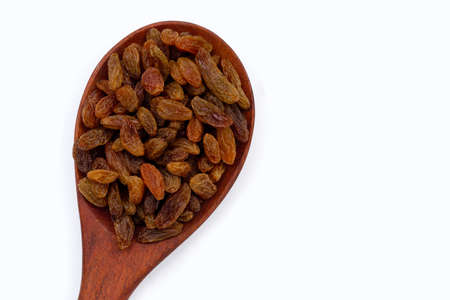 Dried grape raisins on white backgroundの写真素材