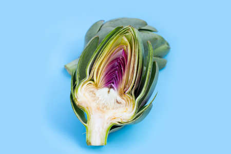Fresh artichoke on blue backgroundの写真素材
