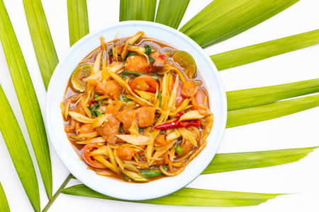 Spicy papaya salad raw salmonの写真素材