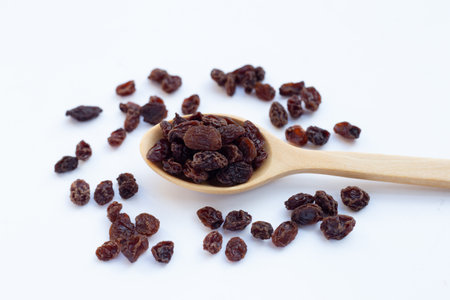 Dried grape on white background.の写真素材