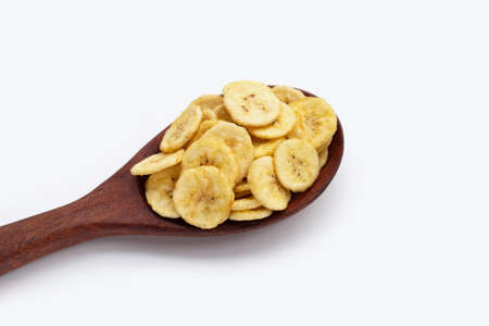 Banana slice chips on white background.の写真素材
