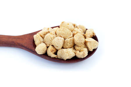 Textured soy protein on white background.の写真素材