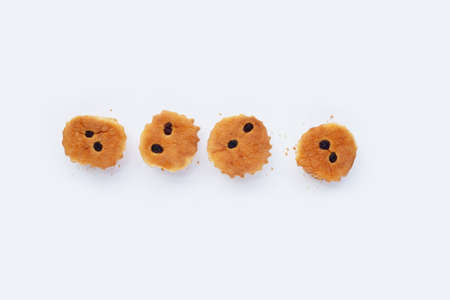 Mini castella cake on white background.