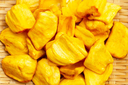 Jackfruit chips on bamboo plateの写真素材