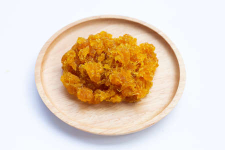 Pineapple paste or jam on white background.