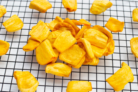 Jackfruit chips on white backgroundの写真素材