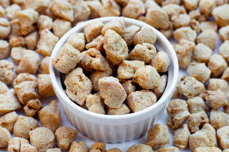 Textured soy protein on white background.の写真素材