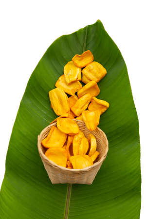 Jackfruit chips on green leaf