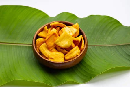 Jackfruit chips on green leafの写真素材