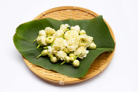 Jasmine flower on banana leaf