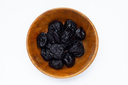Dried prunes on white backgroundの写真素材