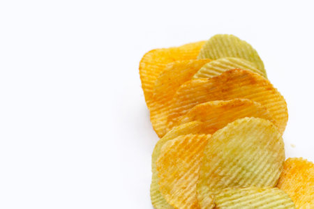 Potato chips on white background.の写真素材