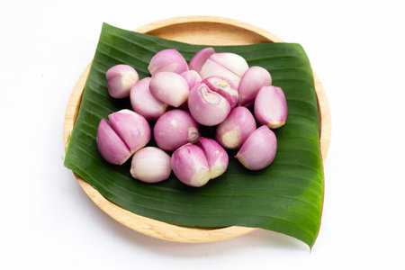 Fresh shallot on white backgroundの写真素材