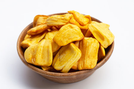 Jackfruit chips on white backgroundの写真素材