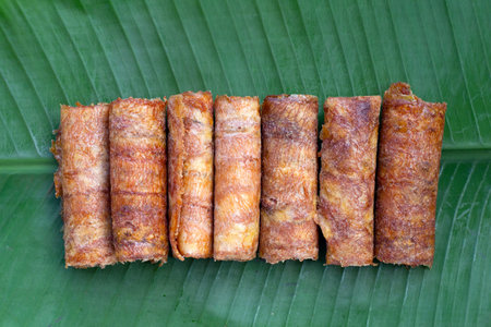 Sun dried banana roll snacksの写真素材