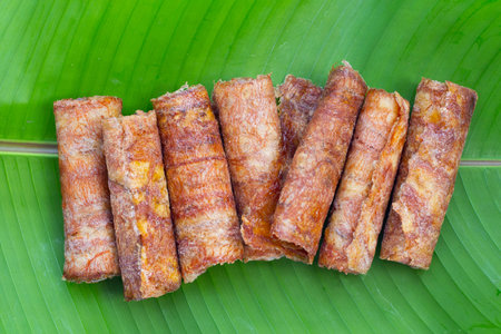 Sun dried banana roll snacksの写真素材