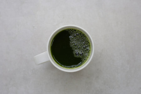 Herbal juice drink, Fresh green centella asiatica leaves or water pennywort plant or gotu kola.の写真素材