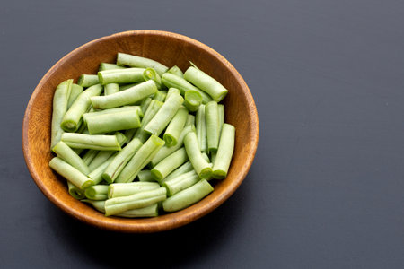 Green beans on dark background.の写真素材