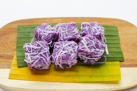 Steam purple sweet potato cake. Thai Desserts.の写真素材