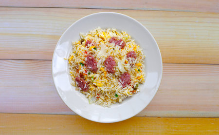 Thai fried rice with sour porkの写真素材