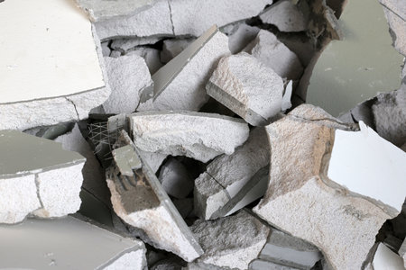 Broken concrete, Piles of lightweight construction bricks after house demolitionの写真素材