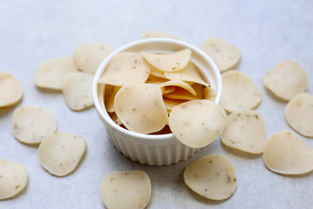 uncooked prawn crackerの写真素材